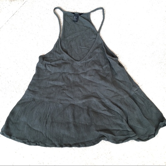 F21 Olive Peplum Spaghetti Strap Racerback Tank -S - Picture 1 of 4